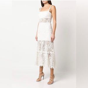 ALEXIS Gardenia Lucila Dress Lace Eyelet White Sheer Midi Spring Size L